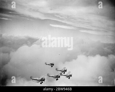 Gloster Gauntlets in flight over Biggin Hill , London , for the Empire Air Day practice . 1938 Stock Photo