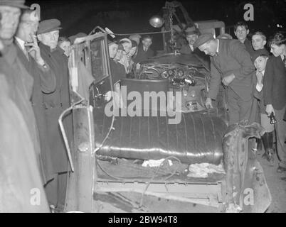 A crashed car in Dartford , Kent . 1938 Stock Photo