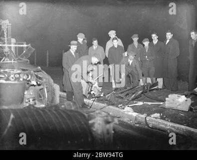 A crashed car in Dartford , Kent . 1938 Stock Photo