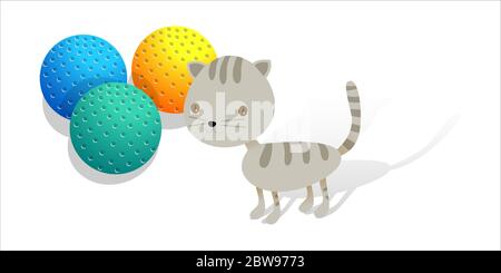 Illustration of cat with colorful ball, with white background vector Stock Vector