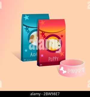 Illustration of dog food with bowl, with nice background vector Stock Vector