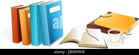 Illustration of books with coffee, with white background vector Stock Vector