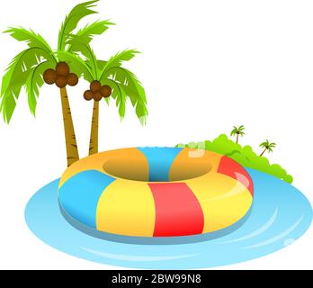 Illustration of tube with palm,grass, water, with white background vector Stock Vector