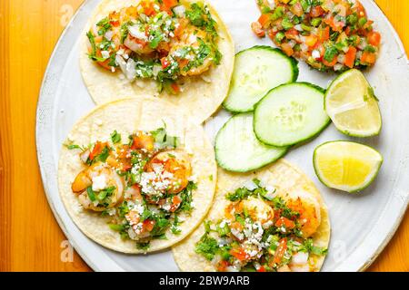 Shrimp Tacos on a plate Stock Photo