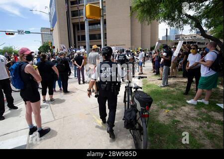 Him. 30th May, 2020. Texas Department of Public Safety State Police bicycle patrol in action during the Mike Ramos protest, A month ago Mike Ramos died after an officer fired his rifle at him. Austin, Texas. Mario Cantu/CSM/Alamy Live News Stock Photo