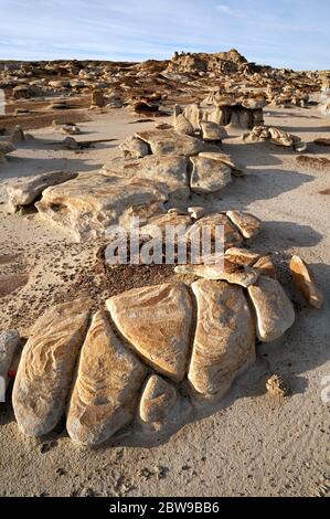 NM00273-00...NEW MEXICO - Colorful, weathered, rocks and hoodoos in the Bisti Wilderness area. Stock Photo