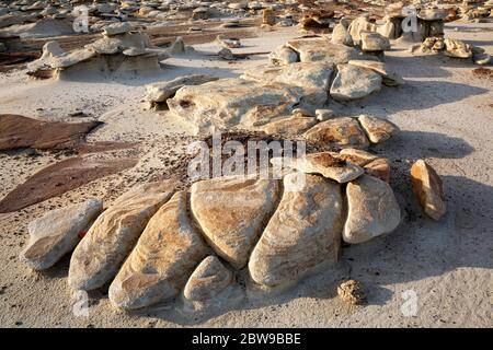 NM00274-00...NEW MEXICO - Colorful, weathered, rocks and hoodoos in the Bisti Wilderness area. Stock Photo