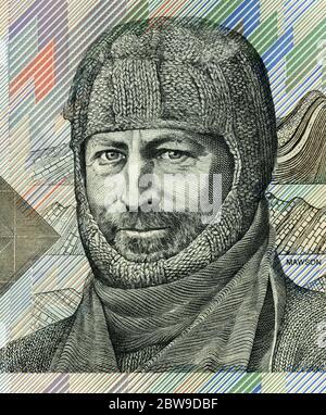 The Australian $100 bank note featuring Sir Douglas Mawson OBE FRS FAA (1882 – 1958) an Australian geologist, Antarctic explorer, and academic. Stock Photo
