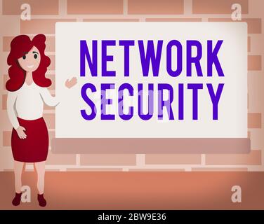 Word writing text Network Security. Business photo showcasing practice of securing a computer web from intruders Female Hu analysis Standing Hand Pres Stock Photo