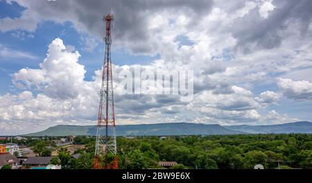 cell tower in cloudy day Stock Photo