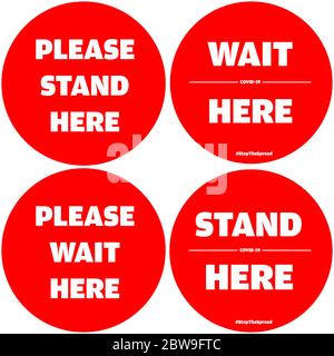 Post corona floor stickers for supermarkets, shopping malls and public places asking people to stand in the circle and maintain the social distance to Stock Vector