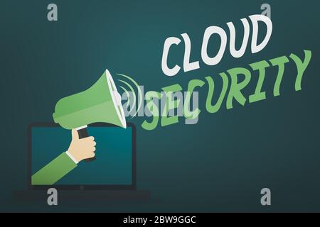 Word writing text Cloud Security. Business photo showcasing Imposing a secured system of existing data in the Internet Hu analysis Hand Coming out of Stock Photo