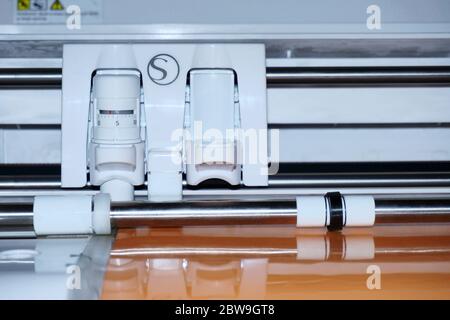 Silhouette Cameo vinyl cutter for printing t-shirt. Photo taken in a shop in Benguet, Philippines on October 1, 2019. Stock Photo