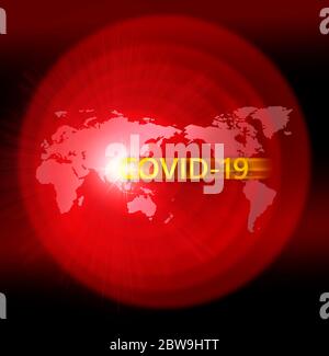 Red world map with Covid-19 sign Stock Photo