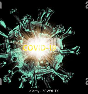 Coronavirus model with Covid-19 sign Stock Photo