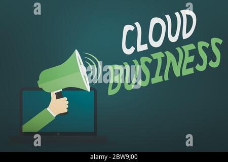 Word writing text Cloud Business. Business photo showcasing internetbased delivery of services made available to users Hu analysis Hand Coming out of Stock Photo