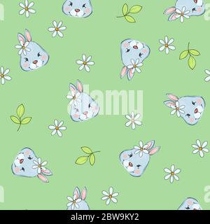 Rabbits. Colorful seamless pattern with muzzles of animals Stock Photo