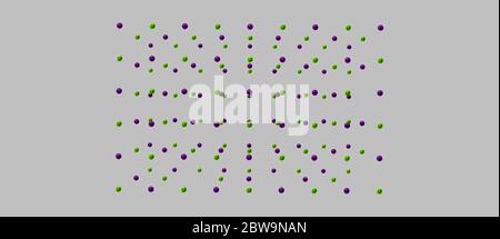 Sodium chloride is an ionic compound with the chemical formula NaCl, representing a 1 to 1 ratio of sodium and chloride ions. 3d illustration Stock Photo