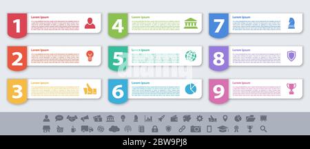 Infographic design business concept vector illustration with 9 steps or options or processes represent work flow or diagram or web button banner Stock Vector