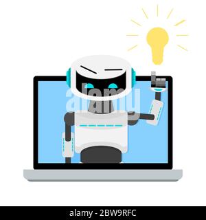 Online helper bot, web advice and guide. Bot support online, design chat service with robot, ai virtual help chatting, vector illustration Stock Vector