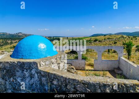 View of the Elkana Avi Shmuel Tomb (the father of the prophet Samuel), Meron, and Galilee landscape, Northern Israel Stock Photo