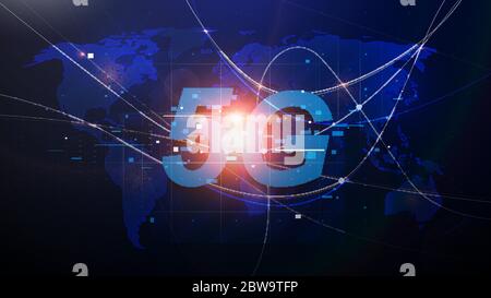 5G new generation networks, High-speed mobile Internet. Abstract world map with network and telecommunication on earth. Vector illustration Stock Vector