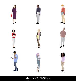 Set of students boy and girl. Vector diversity student, guys woman and man, school person, college or university pupils, teenager standing collection Stock Vector