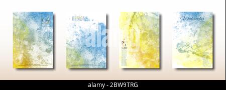 Blue and yellow watercolor hand painted background collection. Trendy abstract pattern texture for design cover packaging placard flyer posters invita Stock Vector