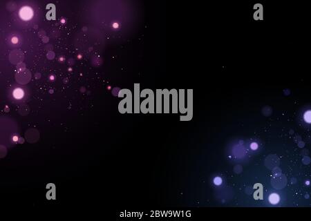 Abstract light effect bokeh isolated on black background. Bright blue and purple glares. Colorful glitter. Flying magical dust for your design. Vector Stock Vector