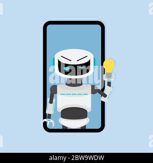 Online advice and help, assistance to solve technical problem. Help service, support online and advice, robot automatic smartphone. Illustration custo Stock Vector