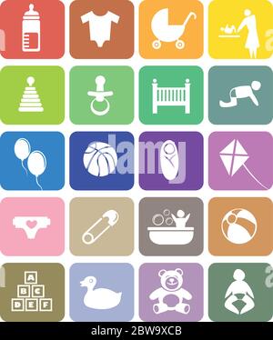 Colorful vector icons on baby and parenting theme. Isolated on white background Stock Vector
