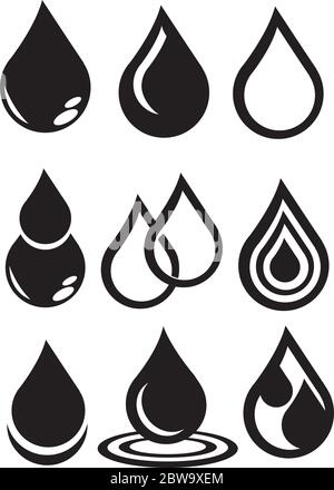 Set of nine designs of water symbol isolated on white background. Stock Vector