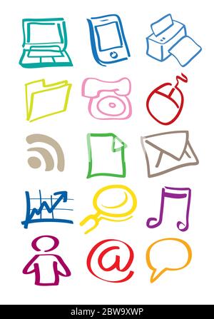 Vector illustration of office supplies and equipment in minimalist doodle style Stock Vector