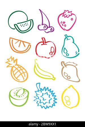 Vector illustration of nutritious fruits in minimalist sketch style Stock Vector