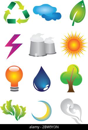 A set of 2D Environmental Conservation Icons/Buttons Stock Vector
