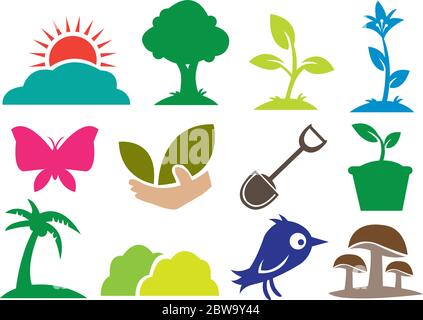 12 icons for Ecology and Natural. Vector illustration. Stock Vector