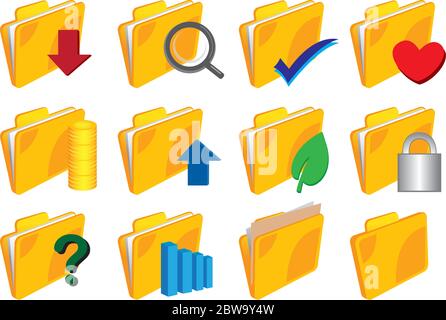 Vector illustration of a set of Folder with icons Stock Vector