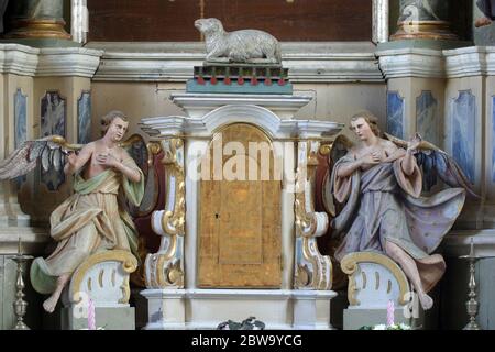 Tabernacle at the altar of St. Francis of Assisi in the Church of the Annunciation of the Blessed Virgin Mary in Klanjec, Croatia Stock Photo