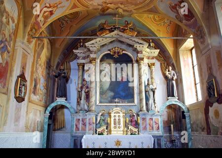Main altar in Franciscan church Annunciation of the Virgin Mary in Klanjec, Croatia Stock Photo