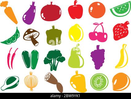 Fruit and vegetables illustration icons in vector format. Stock Vector