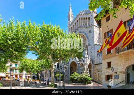Church of Sant Bartomeu and Town Hall in Soller, Mallorca, Balearic Islands, Spain, Europe Stock Photo