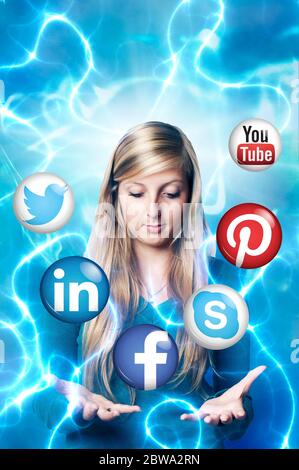 young woman millenial and social media concept Stock Photo