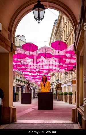 Paris, France - March 17, 2020: View of Paris Royal Village with an 'umbrella sky'. Paris Royal Village passage located near Madeleine Church is very Stock Photo