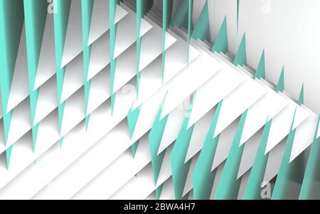 Abstract geometric background, installation of intersected blue and green paper sheets. 3d rendering illustration Stock Photo