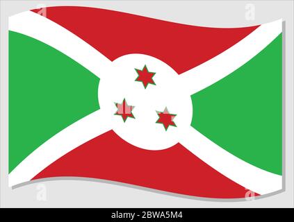 Waving flag of Burundi vector graphic. Waving Burundian flag illustration. Burundi country flag wavin in the wind is a symbol of freedom and independe Stock Vector