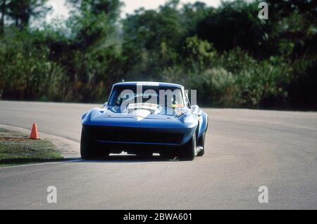 Chevrolet Corvette cars racing in a historic GT race at Moroso race track Florida 1992 Stock Photo