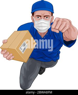 Courier Superhero Delivering Package Parcel Box Stock Vector