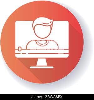 Talking head video red flat design long shadow glyph icon Stock Vector
