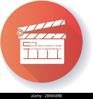 Clapperboard red flat design long shadow glyph icon Stock Vector
