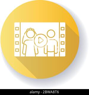 Wedding video yellow flat design long shadow glyph icon Stock Vector